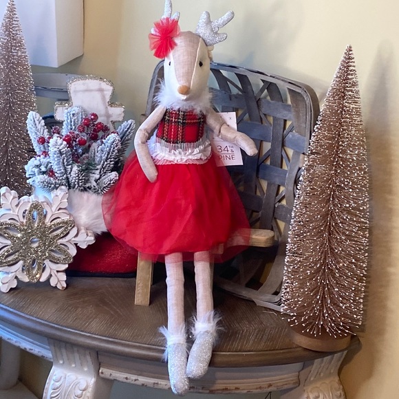Other - 🆕 Vintage Inspired Shabby Chic Christmas Ballerina Reindeer Rag Doll Sitter